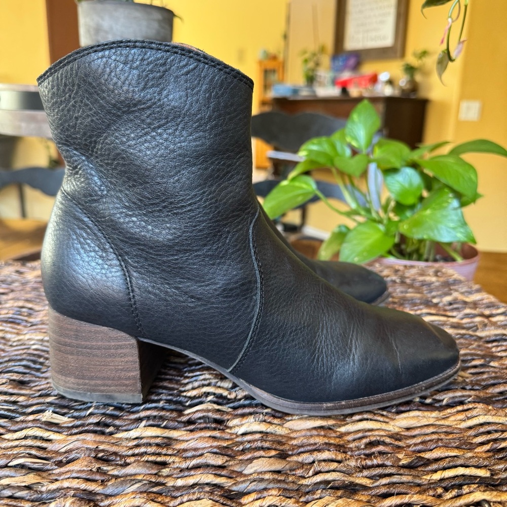 Lucky Brand Laidem Leather Ankle Booties Womens 6.5M Zip Block Heel Boots Black